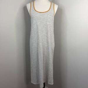 Hem & Thread Women Striped Tank Midi Dress Mustard Trim Pocket 32277 Medium